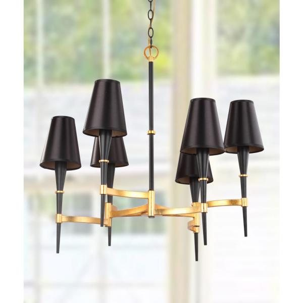 Safavieh Alroy 6-Light Gold Chandelier with Black Shades-CHA4004A .