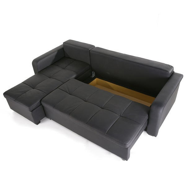 Shop Charlotte Black Faux Leather Convertible Sectional Sofa Bed .