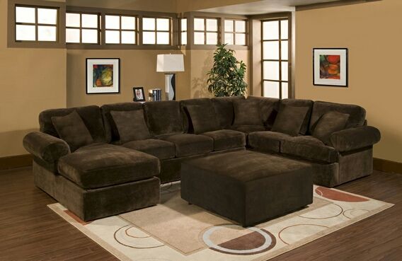 3 pc Bradley sectional sofa with chocolate plush velour microfiber .