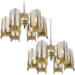 Chrome and Glass Chandeliers by Gaetano Sciolari, 1960s, Set of 2 .