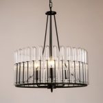 3 Lights Drum Shape Pendant Lighting Industrial Metal and Clear .