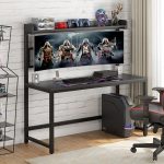 Shop Computer Desk with Dual Monitor Mount and Hutch， 55 inch .