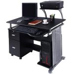 Black Computer Desk with Printer Shelf - Desks - Office Furniture .