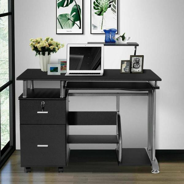 Costway 24 in. Rectangular Black 2 Drawer Computer Desk with Solid .