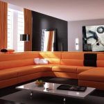 Contemporary Orange Faux Leather Corner Sectional Sofa Right .