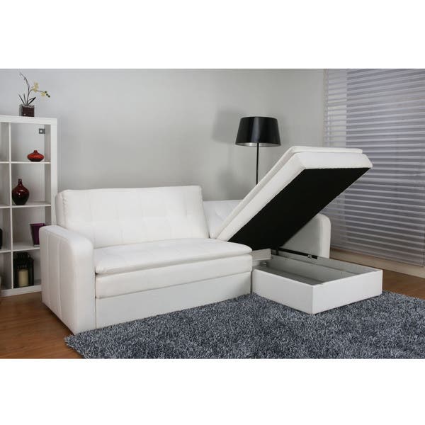 Shop Denver White Double Cushion Storage Sectional Sofa Bed - Free .