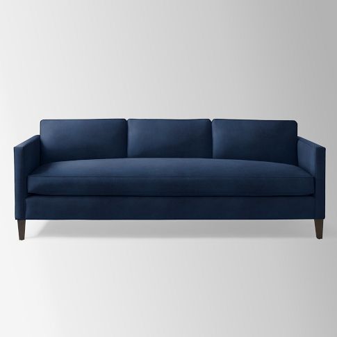 Dunham Down-Filled Sofa - Box Cushion | west elm in navy velvet .