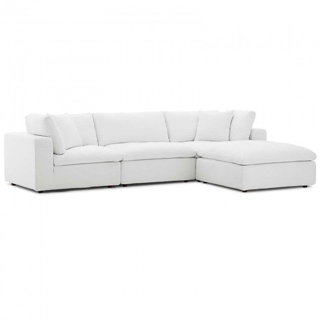 Commix White Down Filled Overstuffed 4 Piece Sectional Sofa Set .
