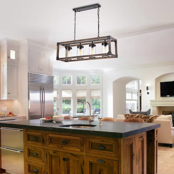 Ellenton 4 - Light Shaded Rectangle Chandelier with Wrought Iron .