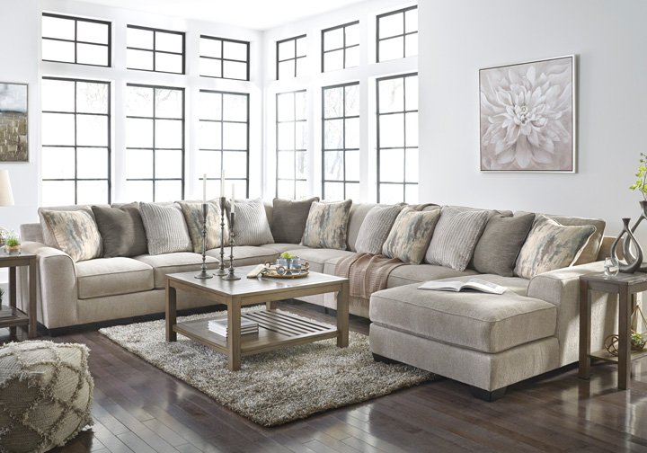 Ardsley Pewter 5Pc RAF Chaise Sectional | Evansville Overstock .