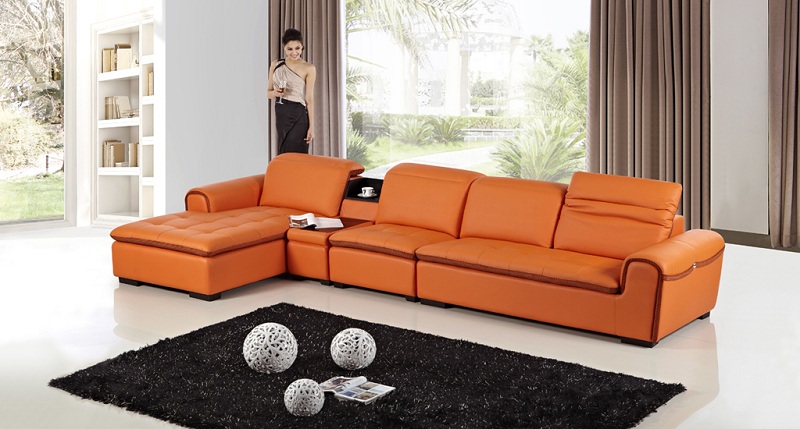 Modern Orange Faux Leather Sectional Sofa - Shop for Affordable .
