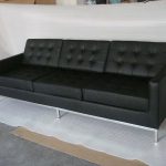 Florence Knoll Style Sofa 3 Seat, Black Aniline Leather for sale .