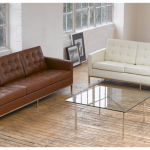 Florence Knoll Style Sofa 3 Seat, Cream White Premium Leather .