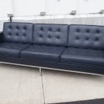 Deep Blue Leather Sofa by Florence Knoll at 1stDi