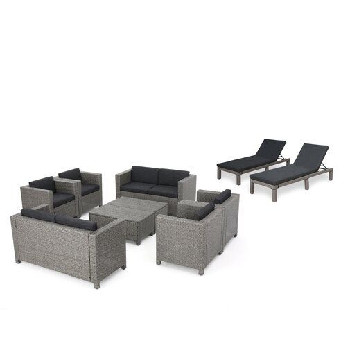 Furst Outdoor 10 Piece Rattan Sofa Seating Group with Cushions .