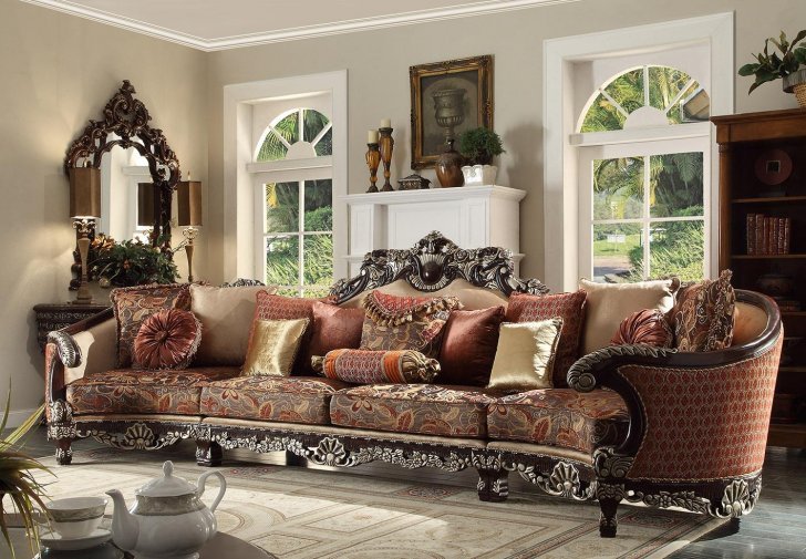 HD-111 Traditional Sectional Sofa in Brown Fabric by Homey Desi