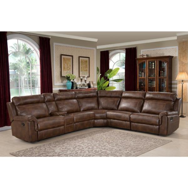 AC Pacific Clark 6-Piece Brown Faux Leather 6-Seater Curved .