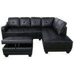 Star Home Living Mike 3-Piece Black Faux Leather 3-Seater L-Shaped .