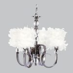 Hampton Four-Light Chandelier with White Feather Drum Shades .