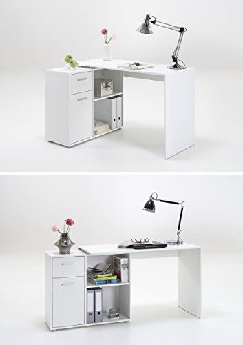 LEXA-Midi Corner Home Office Computer Desk Finished in White LHS .