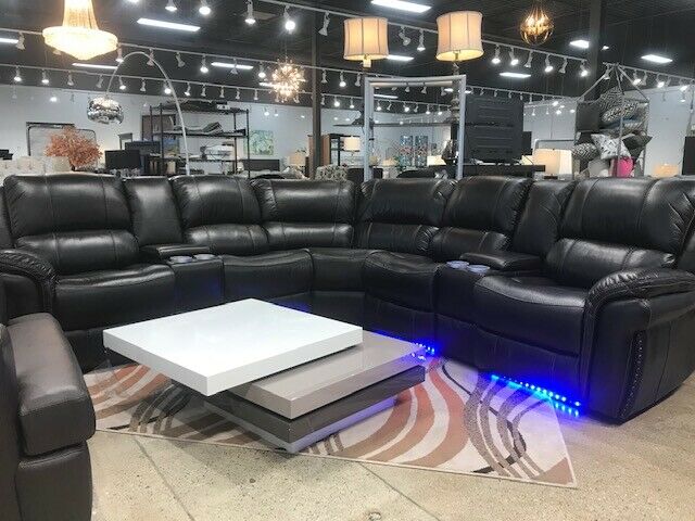 BRAND NEW AIR LEATHER POWER RECLINING SECTIONAL W LED LIGHTS .