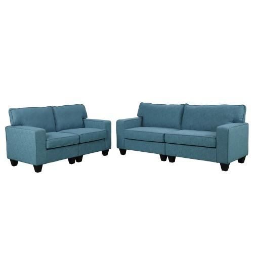 Esofastore Modern Blue 2pc Sofa & Loveseat Furniture Set Polyester .