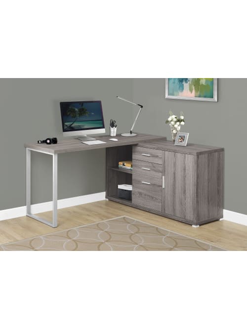 Monarch Specialties L Shaped Computer Desk With Cabinet Dark Taupe .