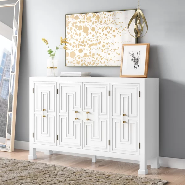 Thanks to the crisp geometric molding overlay, a gleaming white .