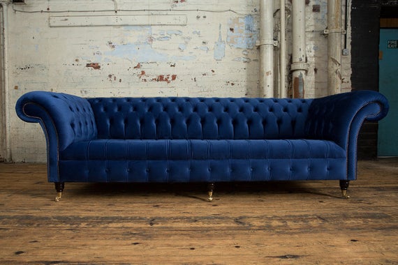 Handmade Large 4 Seater Navy Blue Velvet Chesterfield Sofa | Et