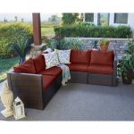 Mercury Row Larsen Patio Sectional with Cushions Color: Dark Brown .