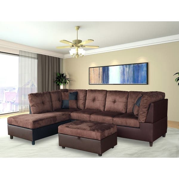 Shop Suede Sectional Sofa with Faux Leather Base and Storage .