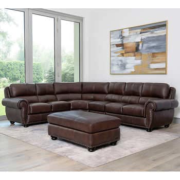 Austin Top Grain Leather Sectional With Ottom