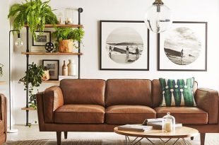 The sharped edged brown couch provides contrast to this design. Th .