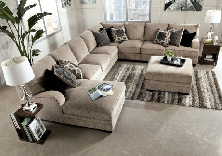 Furniture. Cream Upholstered Sectional Sofa With Chaise And .