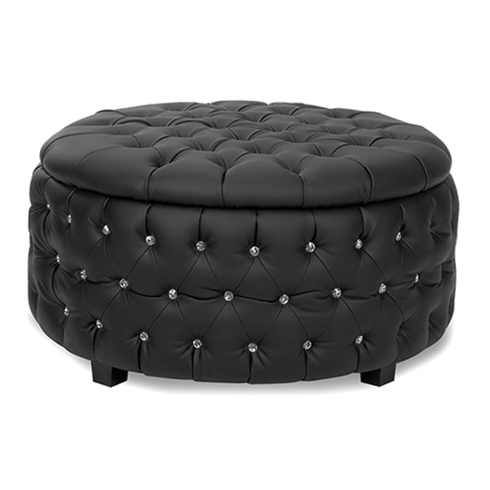 Crystal Round Ottoman - Black | Sofas and Loveseats Rentals for Even