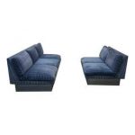 Pair of Mid Century Chrome Plinth Base Sectional Sofas by Milo .