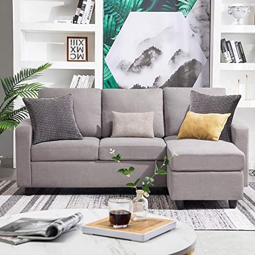 New HONBAY Convertible Sectional Sofa Couch Modern Linen Fabric L .