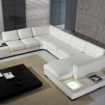 Modern U-Shape Sectional Sofa in White Bonded Leather - Modern .