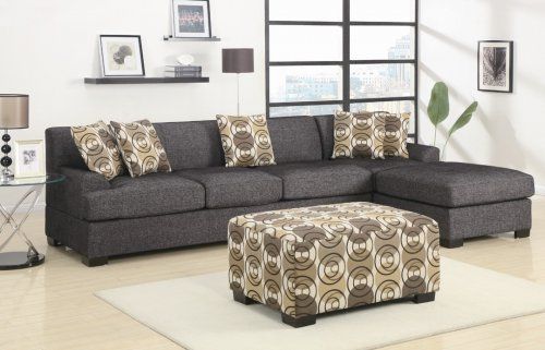 $489 - Montereal Ash Black Faux Linen Over-Sized Sectional Sofa .