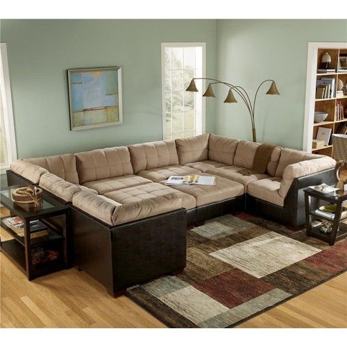 Gable - Mocha Sectional Sofa Group with Ottomans and Faux Leather .