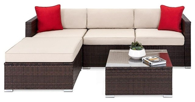 Oakville 5-Piece Outdoor Rattan Sectional Sofa, Patio Wicker .