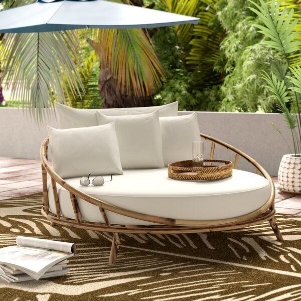 Olu Bamboo Large Round Patio Daybed with Cushions Bayou Breeze Olu .