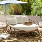 Olu Bamboo Large Round Patio Daybed with Cushions | Patio daybed .