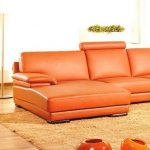 Contemporary Orange Leather Sectional Sofa with Chai