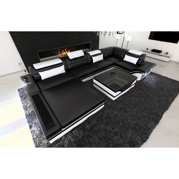 Shop SofaDreams Black and White Leather Sectional 'Orlando' Sofa .