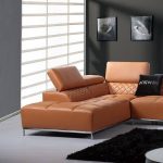Modern Orange Italian Leather Sectional Sofa Left Facing Chaise .