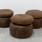 Vintage Ottomans on Wheels, 1960s, Set of 3 for sale at Pamo