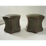 Pair of Green Leather Ottomans on Wheels | Chairi