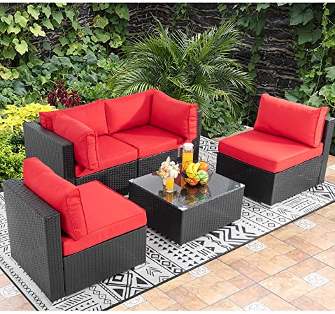 Amazon.com : Walsunny 5pcs Patio Outdoor Furniture Sets, Low Back .