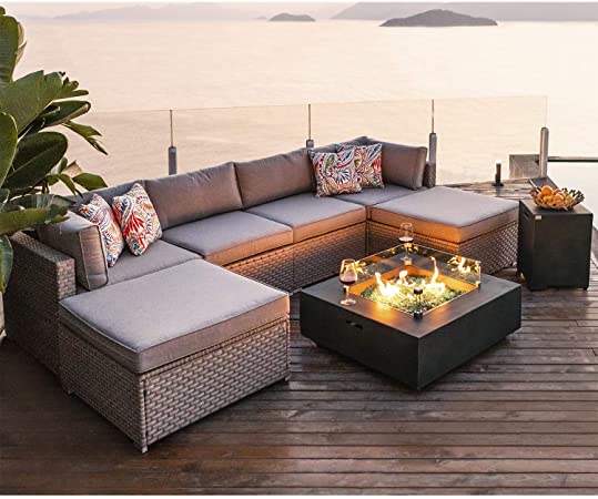 Amazon.com: COSIEST 8-Piece Fire Pit Table Outdoor Furniture Sofa .